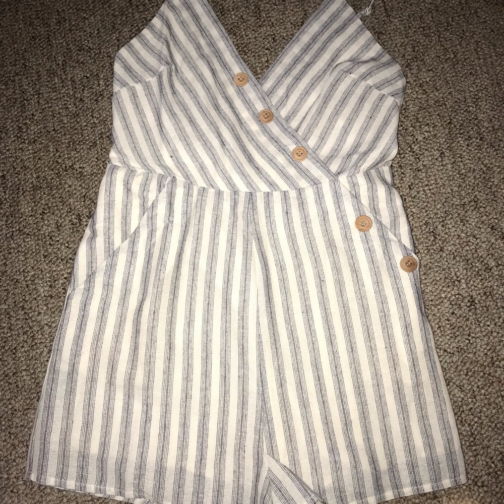 Boutique blue and white striped romper